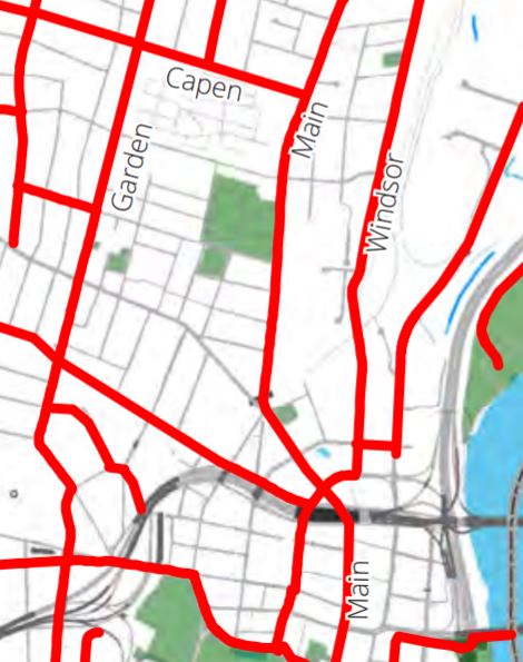 The bike route map in Hartford's zoning regulations includes Main Street